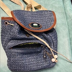 Lily Bloom Navy Woven Backpack with Tan Trim